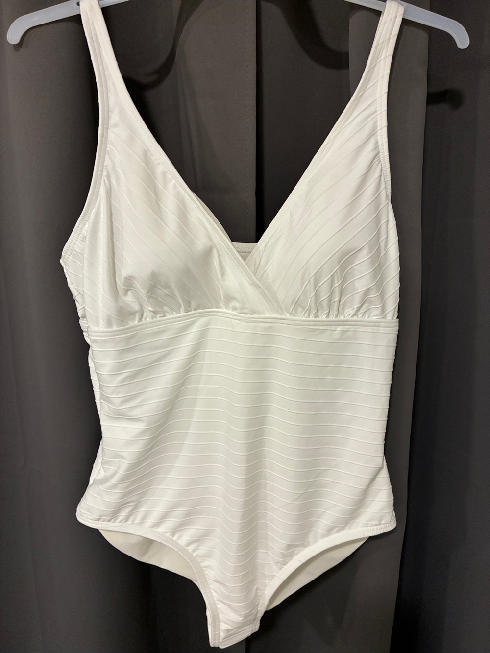 Lands' End White Ribbed V-Neck One-Piece